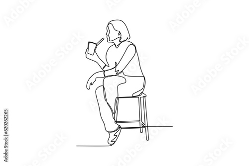 woman sitting and drinking vector line illustration design