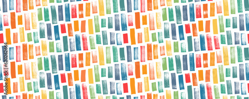 Multi colored geometric seamless pattern with bold vertical brush strokes. Hand drawn abstract texture with regular motif. Colorful ink brush scribbles decorative texture. Sketchy bold lines pattern.