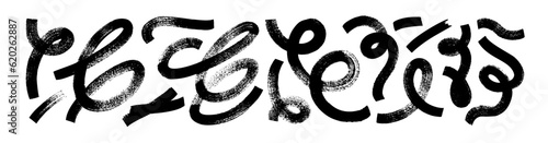 Collection bold curved lines with loops isolated on white. Hand drawn bold grunge wavy and swirled brush strokes. Simple childish vector scribbles and squiggles. Creative trendy style design. 