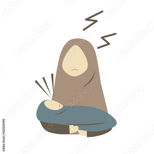 Faceless Muslim Mother in Postpartum Depression