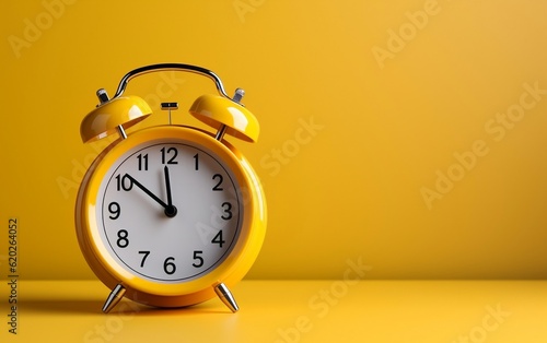 A yellow alarm clock sitting on top of a table. AI