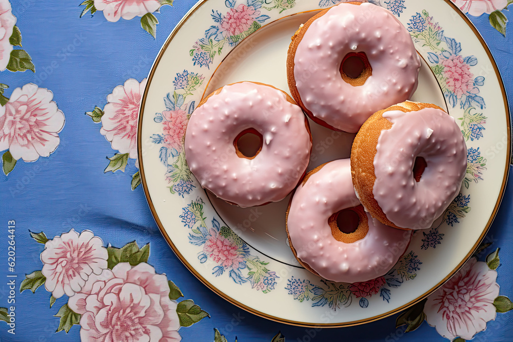 Cranberry Apple Cider Donuts placed on a pink porcelain plate