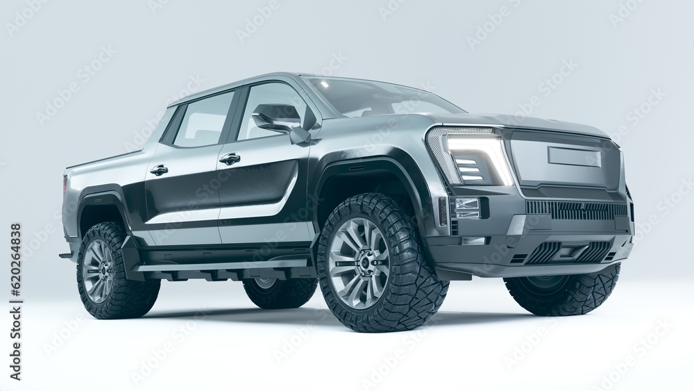 3D rendering of a brand-less generic pickup truck 