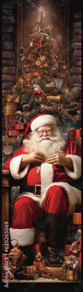 Merry Christmas and happy holidays from Santa Claus in a jolly Xmas scene. Generative AI illustrations Merry Christmas and happy holidays from Santa Claus in a jolly Xmas scene. Generative AI illustrations