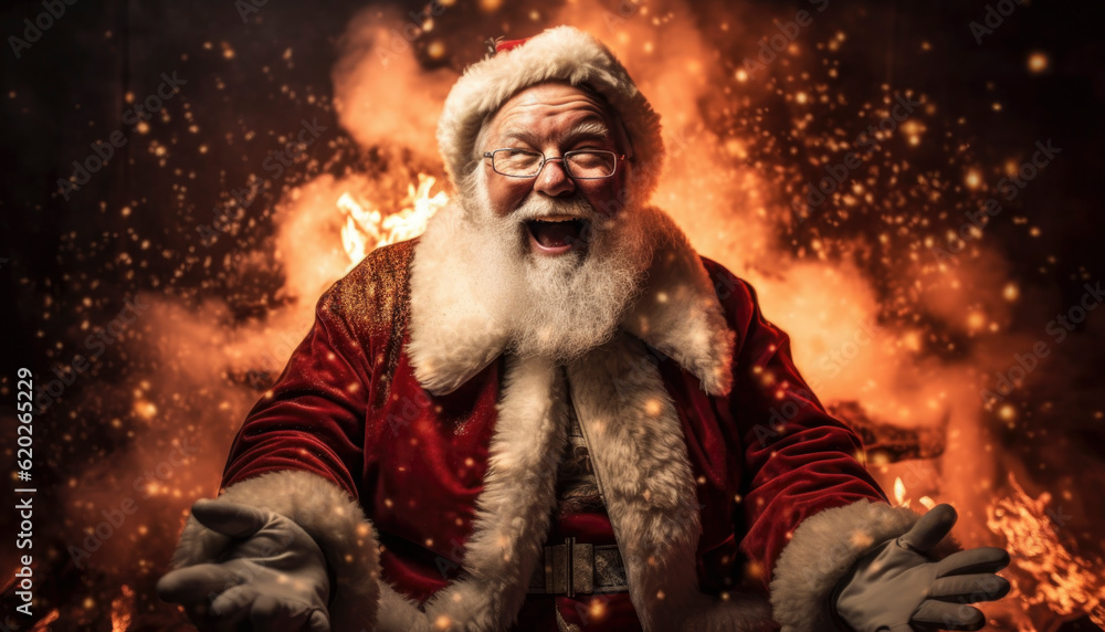 Merry Christmas and happy holidays from Santa Claus in a jolly Xmas scene. Generative AI illustrations Merry Christmas and happy holidays from Santa Claus in a jolly Xmas scene. Generative AI illustrations