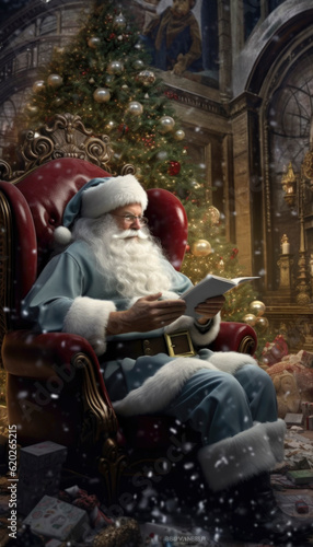 Merry Christmas and happy holidays from Santa Claus in a jolly Xmas scene. Generative AI illustrations