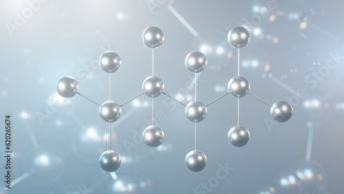 perfluorobutane molecular structure, 3d model molecule, simple fluorocarbon, structural chemical formula view from a microscope photo