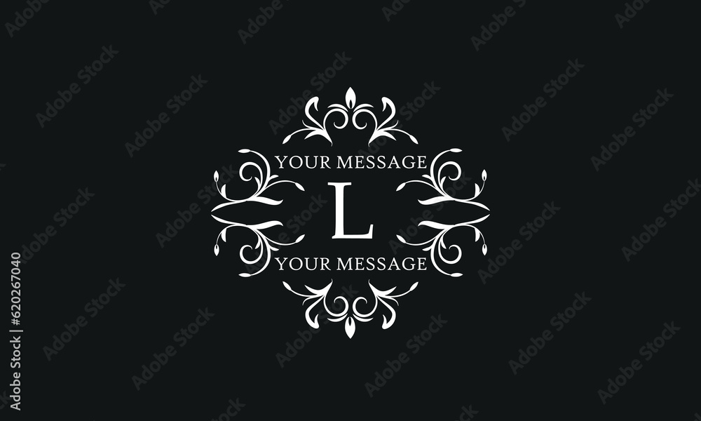 Luxury vector logo sign with letter L. Elegant ornament, monogram with place for text.