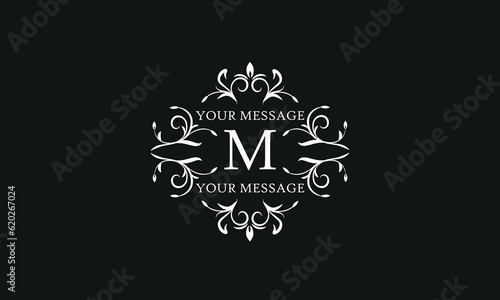 Luxury vector logo sign with letter M. Elegant ornament  monogram with place for text.