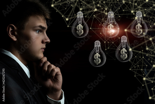 Concept of thinking over money-making ideas.