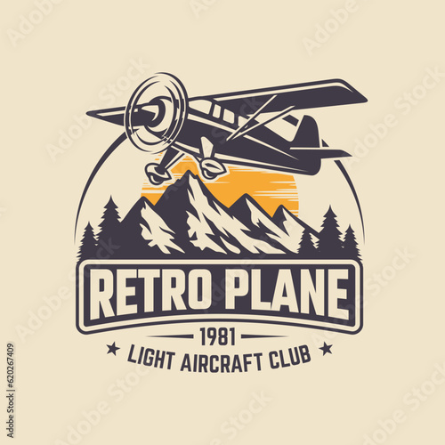 Vintage plane logo. Retro Grunge plane with emblem logo. Vector illustration