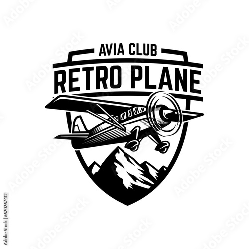 Vintage plane logo. Retro Grunge plane with emblem logo. Vector illustration