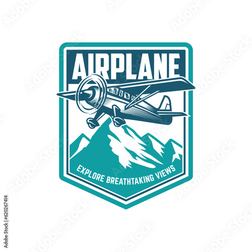 Vintage plane logo. Retro Grunge plane with emblem logo. Vector illustration
