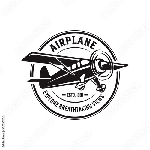 Vintage plane logo. Retro Grunge plane with emblem logo. Vector illustration