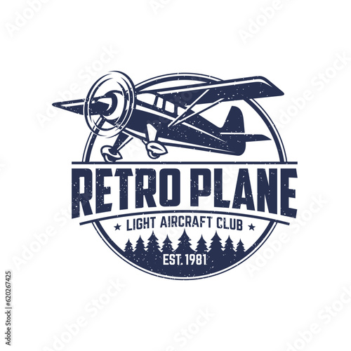 Vintage plane logo. Retro Grunge plane with emblem logo. Vector illustration