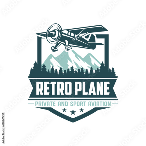 Vintage plane logo. Retro Grunge plane with emblem logo. Vector illustration