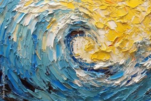 Tsunami art thick impasto painting, ocean wave (Ai generated)