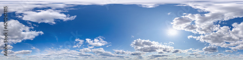 seamless cloudy blue sky hdri 360 panorama view with zenith and clouds for use in 3d graphics or game development as skydome or edit drone shot or sky replacement