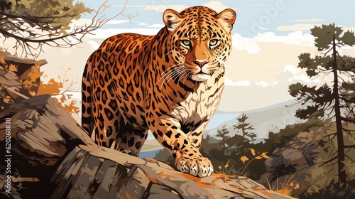 Rare animal Amur leopard in nature. Ai generated