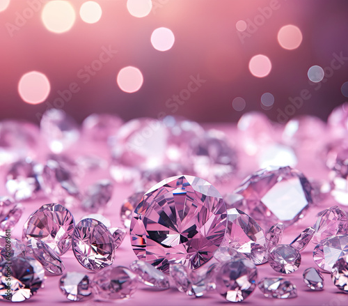 Fotografie, Obraz Diamonds on pink bokeh background.
