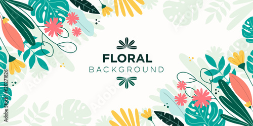Background with flowers and plants in flat style, in vector.