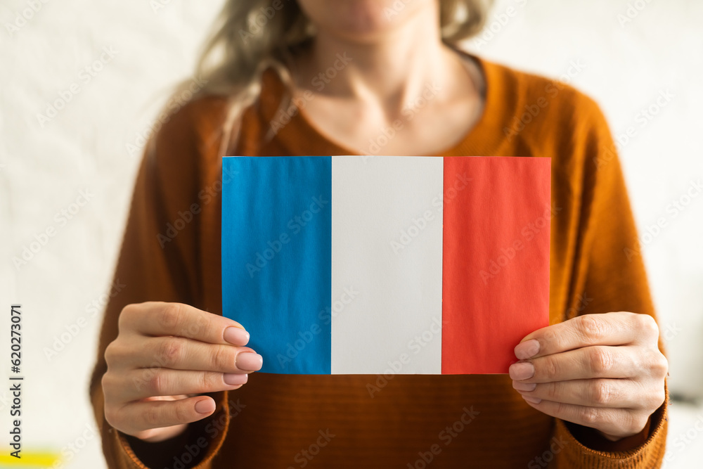 Small paper flag of France in hand Small paper flag of France in hand