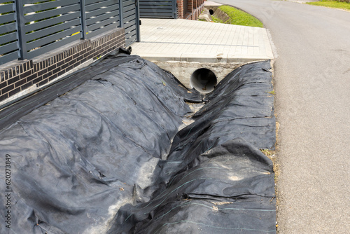 Canvas Print Safe and professional backyard drainage ditch, Protection against flowing water