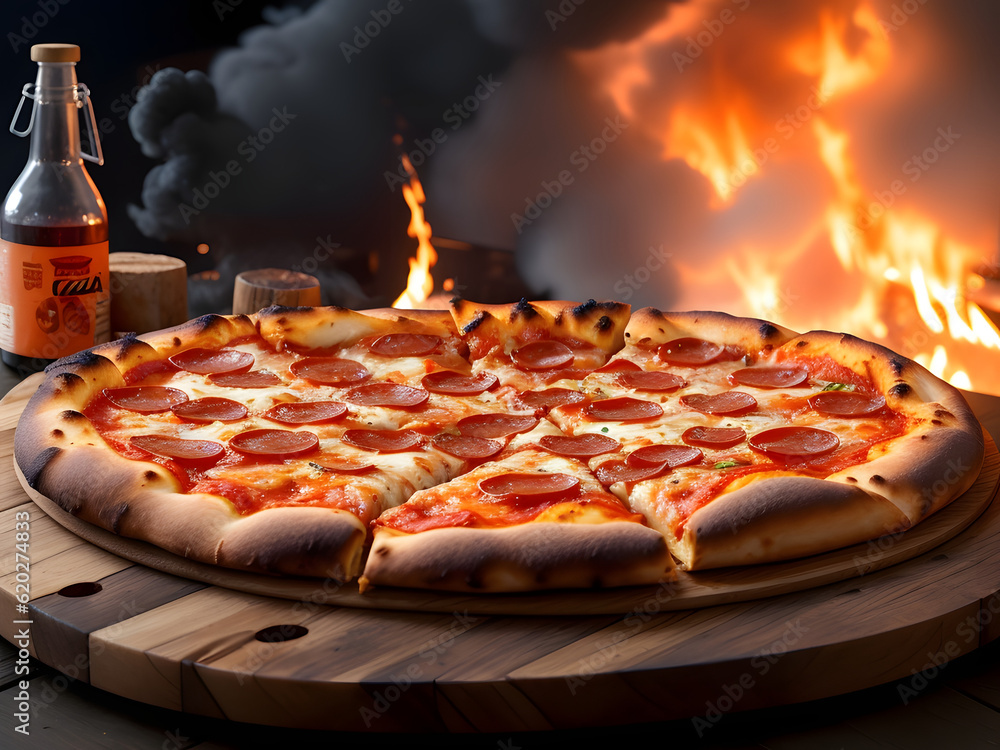 delicious pizza on fire