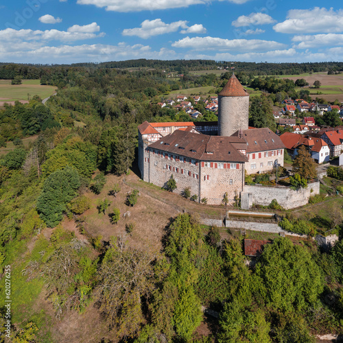 Aerial of Reichenberg Castle, Oppenweiler, Swabian-Franconian Forest Nature Park, Baden-Wurttemberg, Germany photo