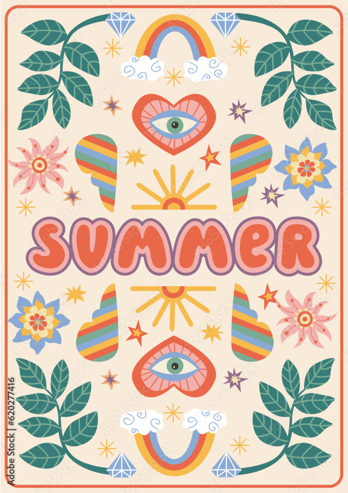 Retro Summer Poster. Summer party design template