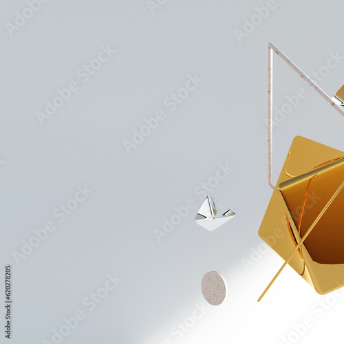 Concept color 3d geometric composition, 3d illustration. Geometry shapes design elements flying scattered.