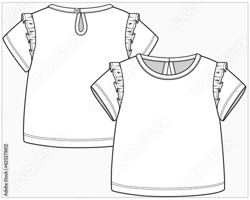 FRILL SLEEVES KNIT TOP WITH KEY HOLE OPENING DETAIL DESIGNED FOR TODDLER GIRL AND BABY GIRL IN EDITABLE FILE