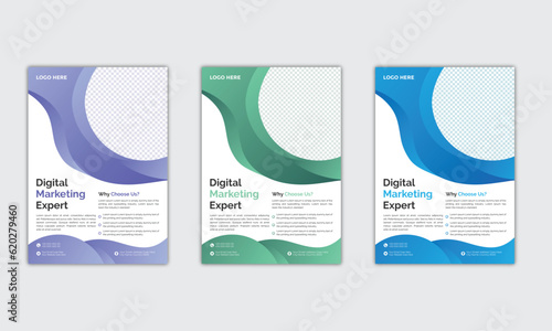 A bundle of 3 templates of different colors a4 flyer template, modern business flyer template, abstract business flyer and creative design, corporate company flyer and editable vector template design 
