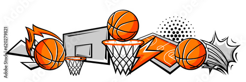 Background with basketball items. Sport club illustration.