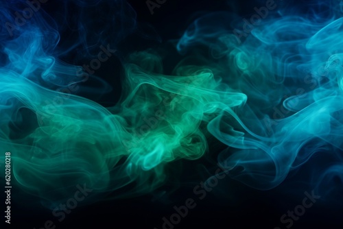 Green and Blue Smoke Abstract Backdrop. Generative AI