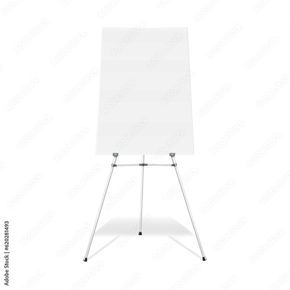 Flipchart, display easel stand vector mock-up. Blank whiteboard realistic mockup. Tripod flip chart white board. Template for design Flipchart, display easel stand vector mock-up. Blank whiteboard realistic mockup. Tripod flip chart white board. Template for design