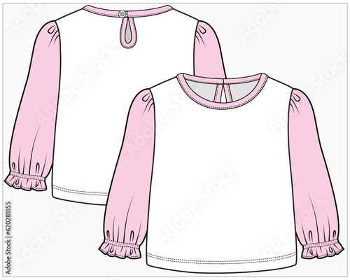 CONTRAST LONG SLEEVES KNIT TOP WITH KEY HOLE OPENING DETAIL DESIGNED FOR TODDLER GIRL AND BABY GIRL IN EDITABLE FILE