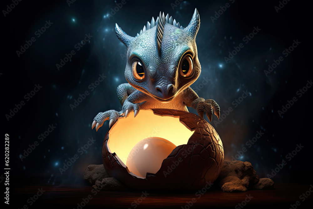 Baby Dragon Hatching from Mysterious Egg Stock Illustration | Adobe Stock