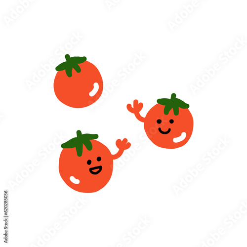 ミニトマトのキャラクター手描きカラーイラスト素材