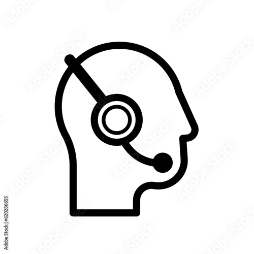 hotline icon, helpdesk icon. Head in headphones with a microphone