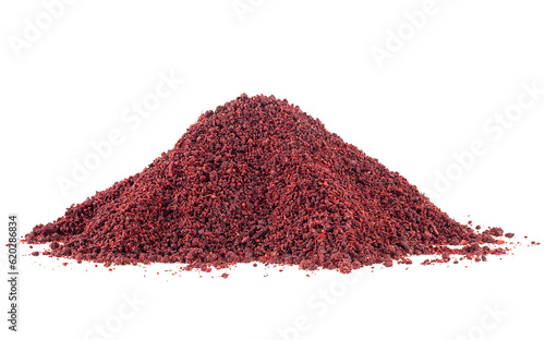 Tableau sur toile Heap of ground sumac spice isolated on a white background