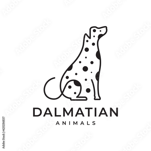 dalmatian dog pets sit modern minimal dots mascot logo icon vector illustration