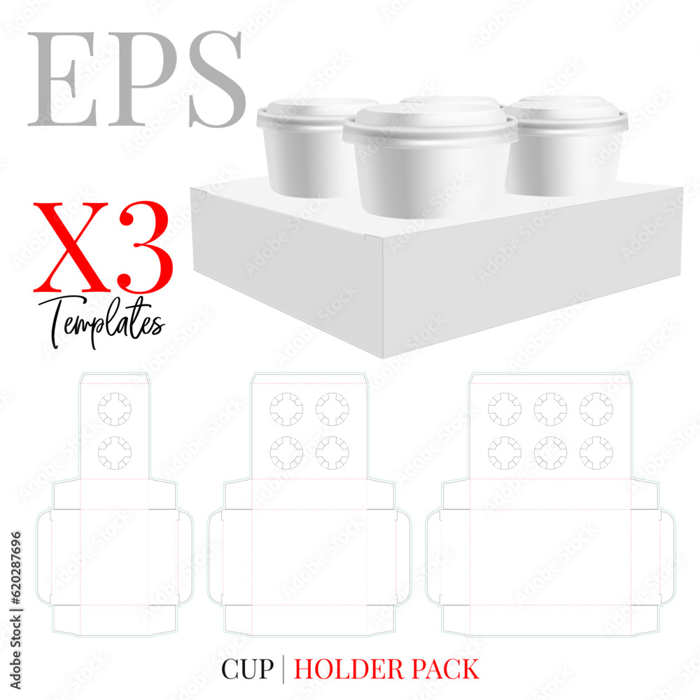 Cup Holder die cut Template, vector. Two, four and six cup holder set ...