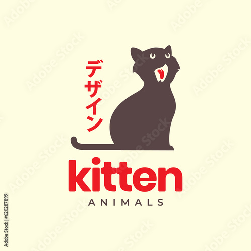 kitten cat pets roar cute minimal simple flat mascot cartoon logo icon vector illustration