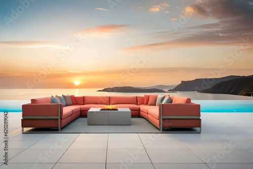 A modern outdoor patio set consisting of a modular sectional sofa made of weather © Huzaifa