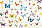 Various butterflies spread across a white background
