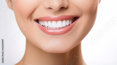 Perfect healthy teeth smile of young woman. Teeth whitening. Dental clinic patient. Image symbolizes oral care dentistry, stomatology. Dentistry image photo