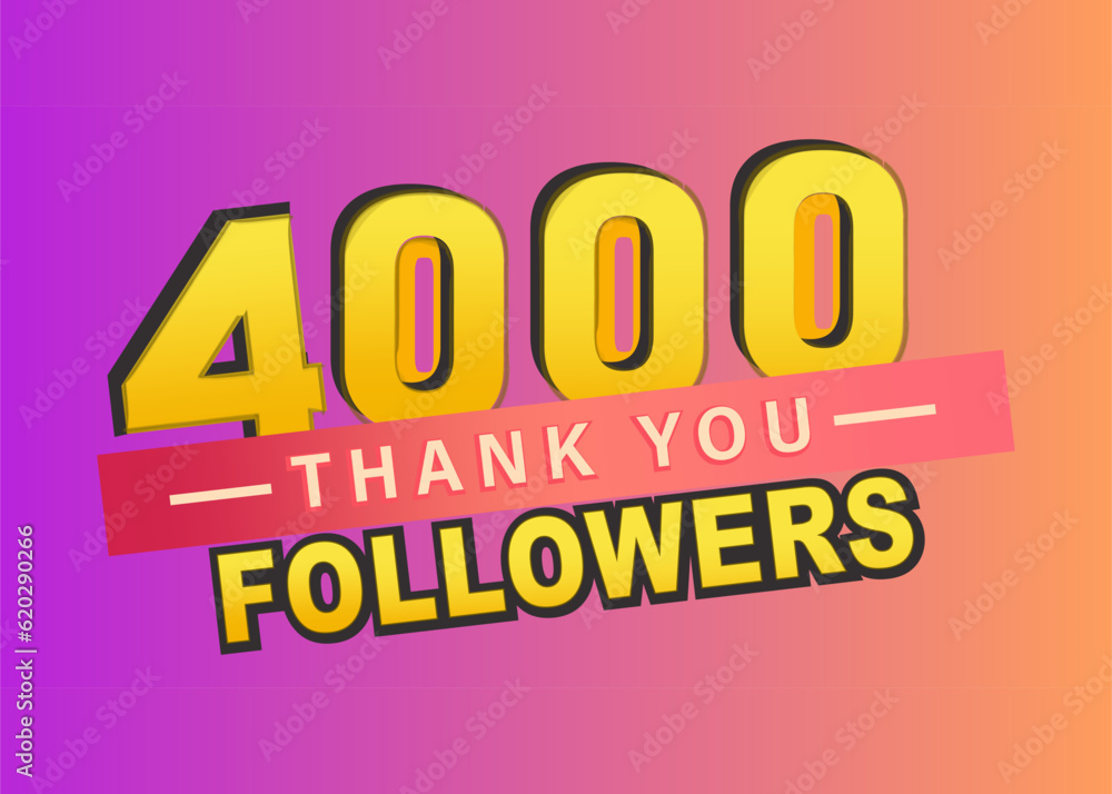 Thank you 4000 followers banner, Vector illustration, Thanks followers congratulation card, gradient background, blogger celebrates and tweets a large number of subscribers Thank you 4000 followers banner, Vector illustration, Thanks followers congratulation card, gradient background, blogger celebrates and tweets a large number of subscribers