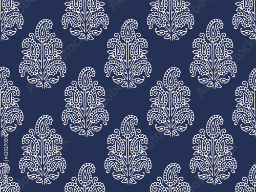 HAND DRAWN BEAUTIFUL INDIGO PAISLEY PATTERN AJRAKH BAGRU SANGANER BLOCK PRINT AND BATIK PRINT DIGITAL PRINT SEAMLESS TEXTILE PATTERN IN EDITABLE FILE