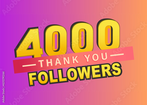 Thank you 4000 followers banner, Vector illustration, Thanks followers congratulation card, gradient background, blogger celebrates and tweets a large number of subscribers